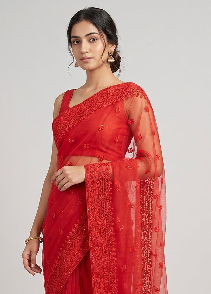Red Georgette Saree With Blouse Piece