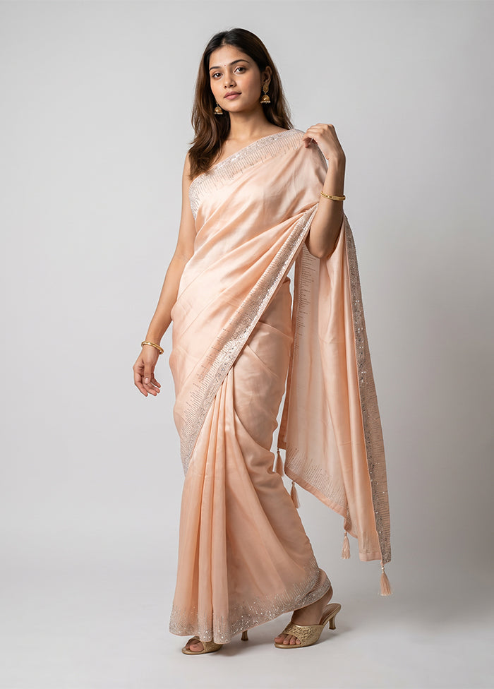 Cream Georgette Saree With Blouse Piece