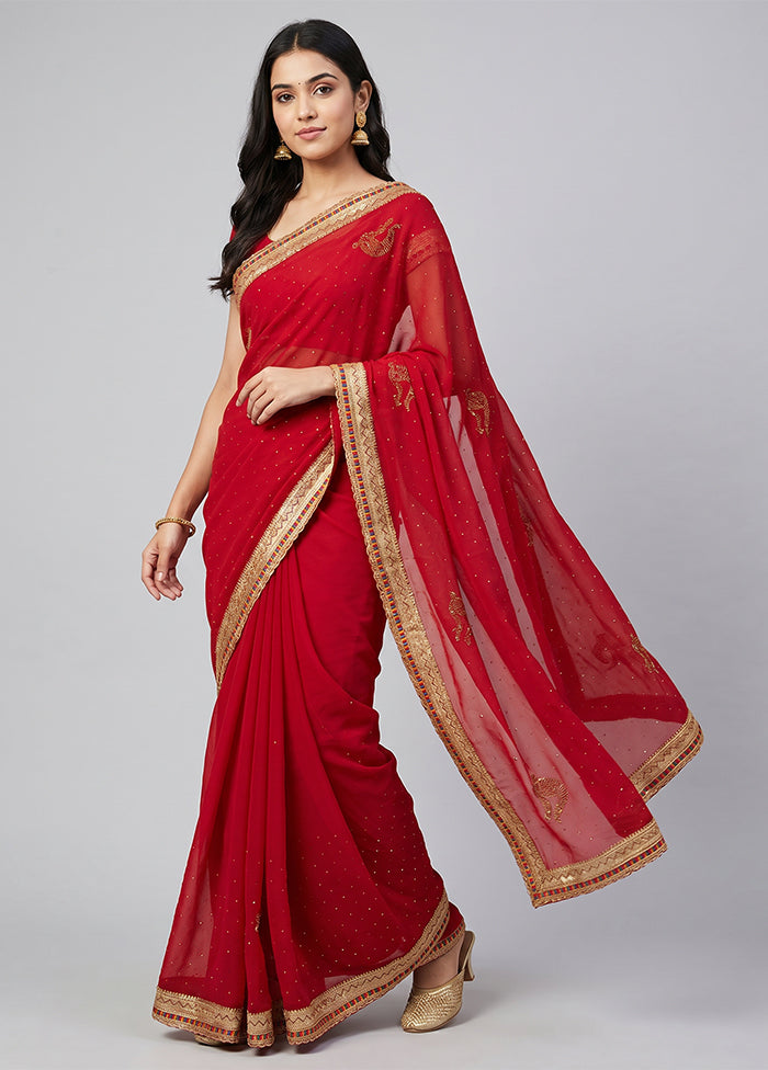 Maroon Georgette Saree With Blouse Piece