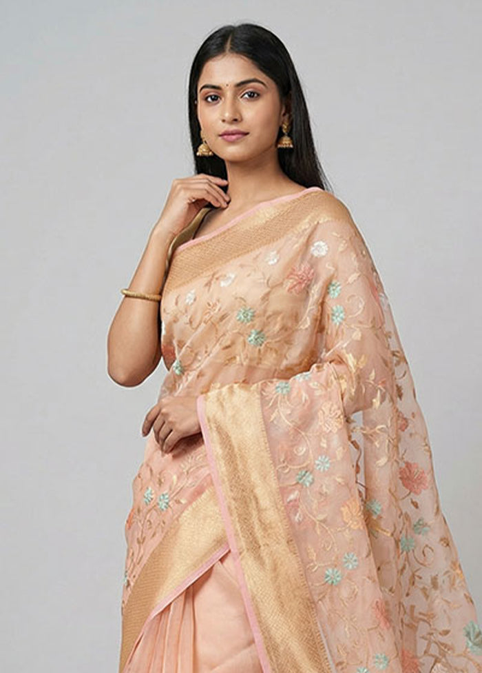 Pink Organza Saree With Blouse Piece