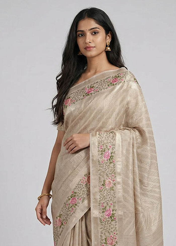 Cream Tissue Silk Saree With Blouse Piece