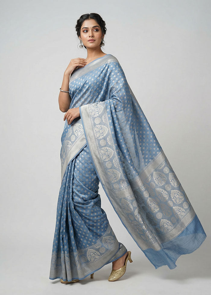 Grey Cotton Saree With Blouse Piece