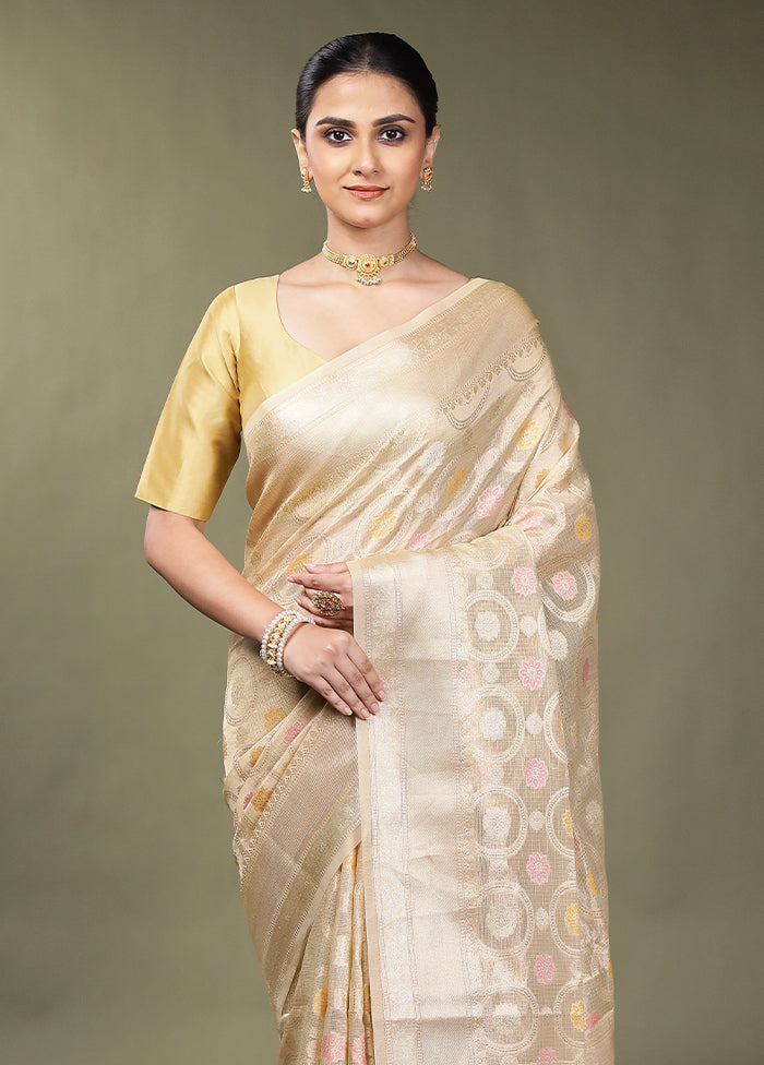 Cream Tissue Silk Saree With Blouse Piece