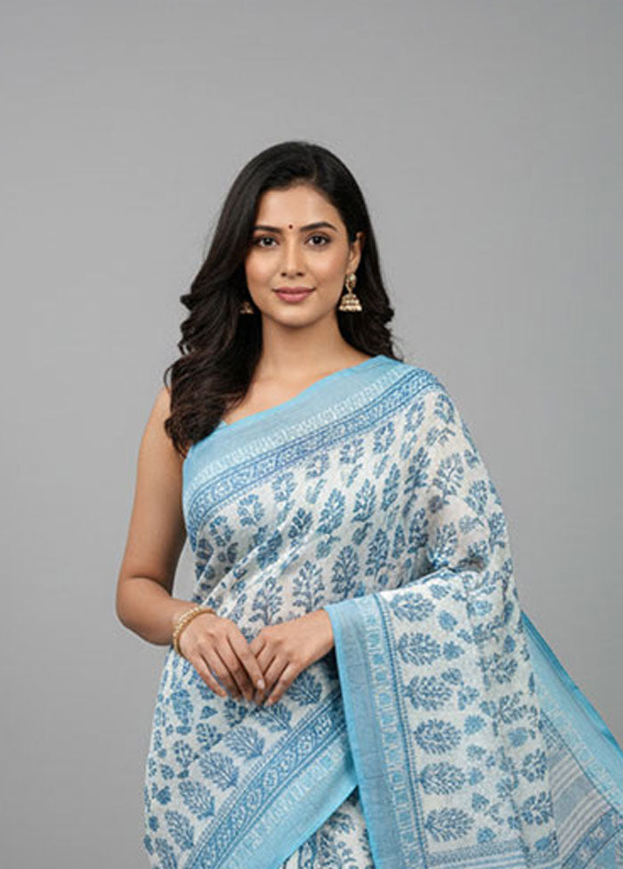 White Cotton Saree With Blouse Piece