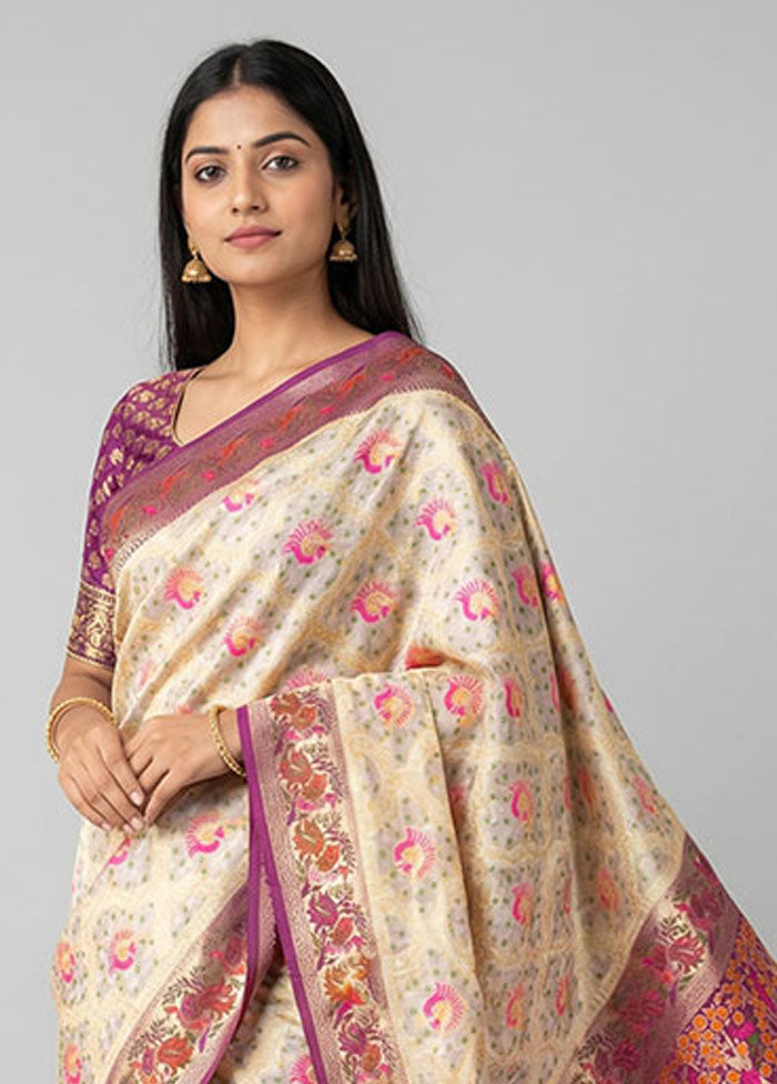 Cream Dupion Silk Saree With Blouse Piece
