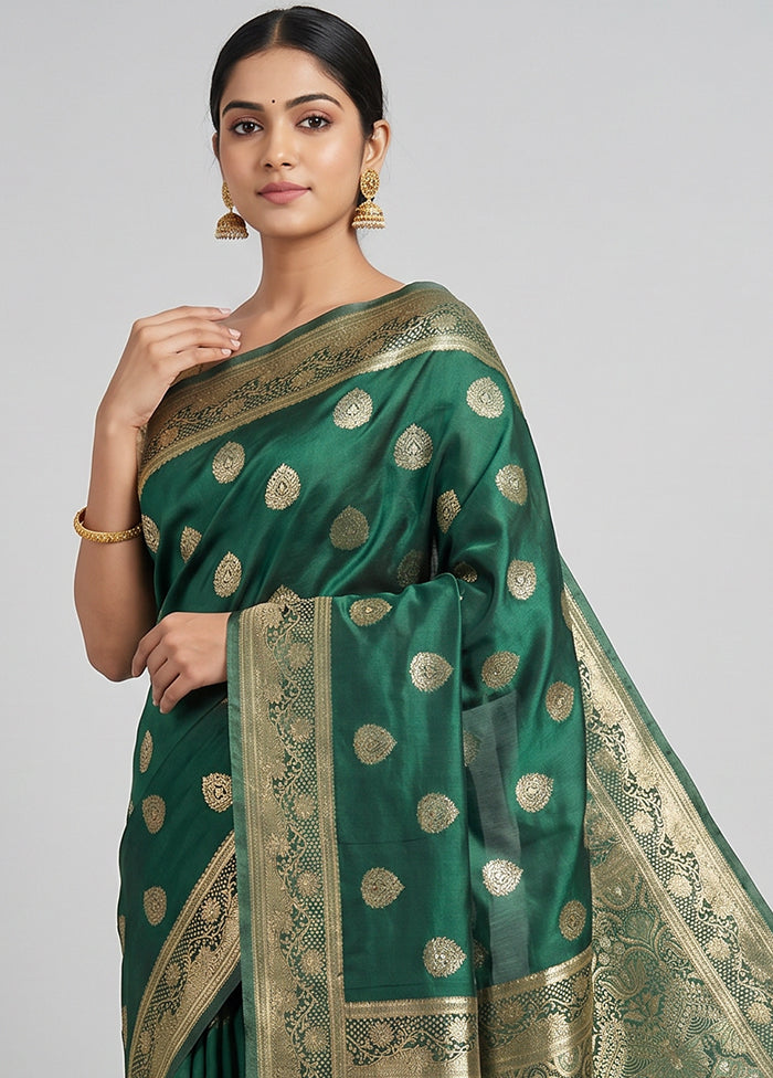 Green Dupion Silk Saree With Blouse Piece