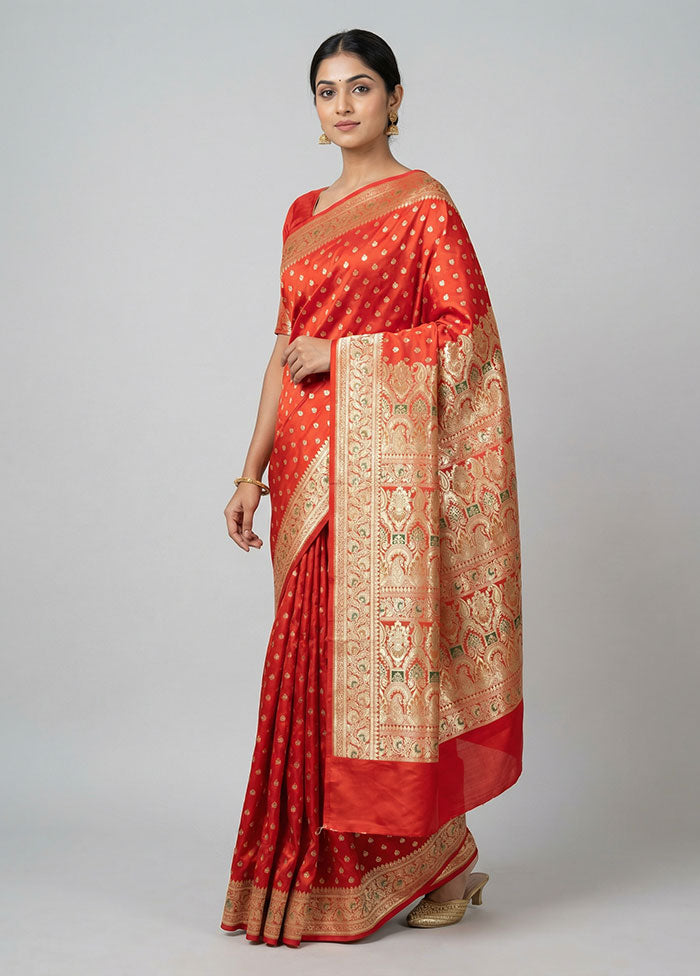 Red Handloom Banarasi Pure Silk Saree With Blouse Piece