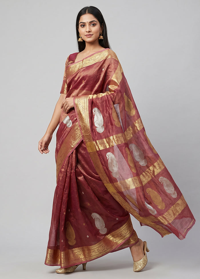 Pink Handloom Tissue Pure Silk Saree With Blouse Piece