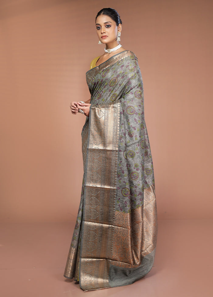 Green Tussar Silk Saree With Blouse Piece