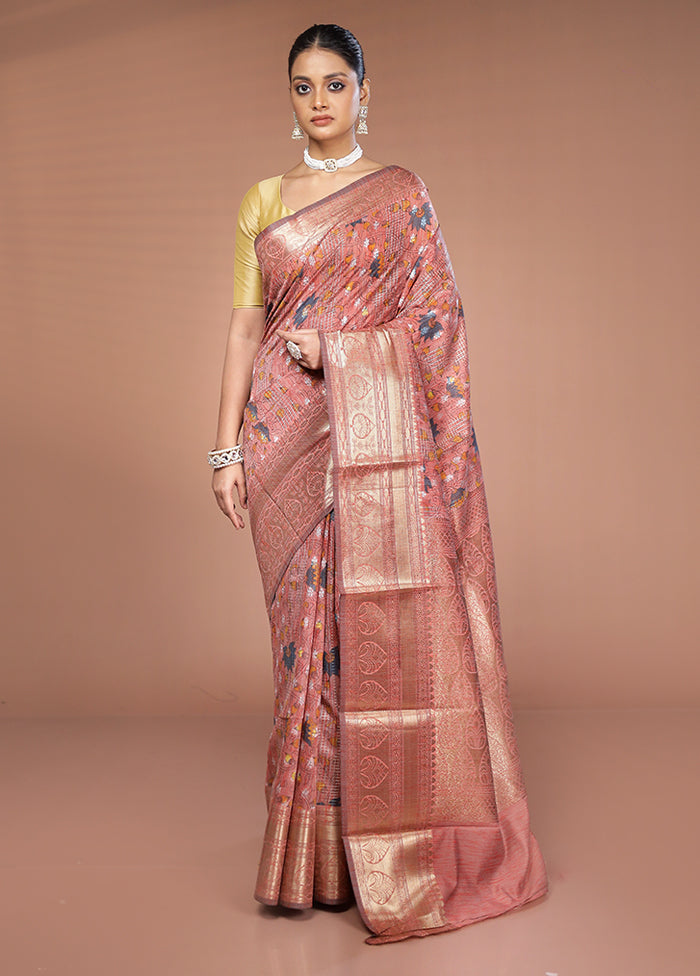 Pink Tussar Silk Saree With Blouse Piece