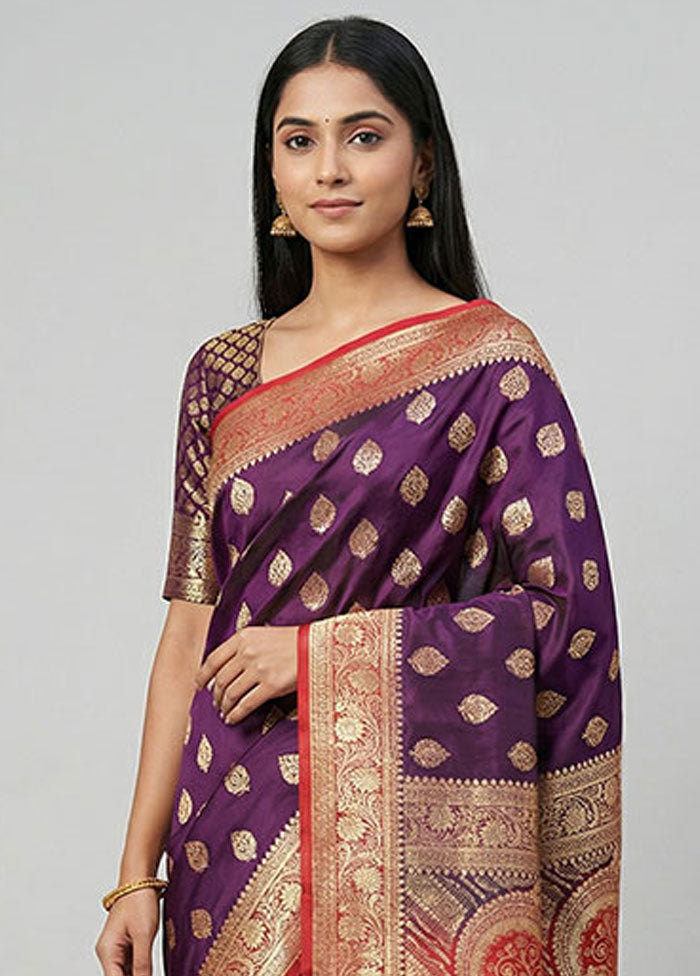 Purple Banarasi Silk Saree With Blouse Piece