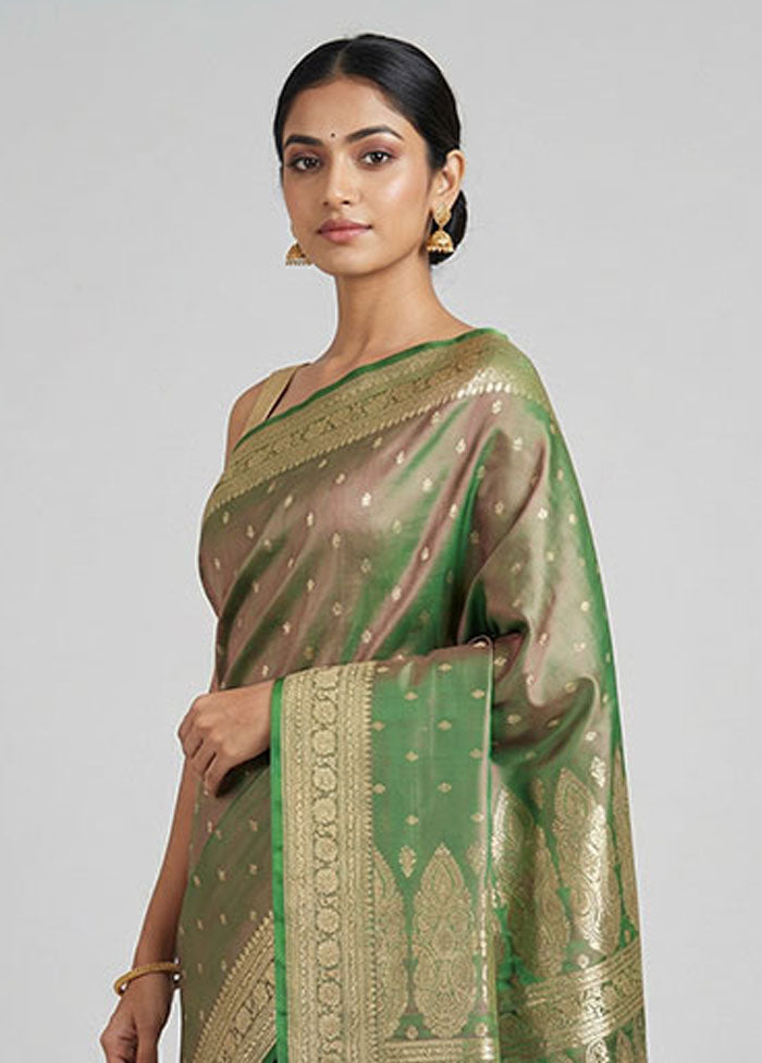Green Handloom Banarasi Pure Silk Saree With Blouse Piece