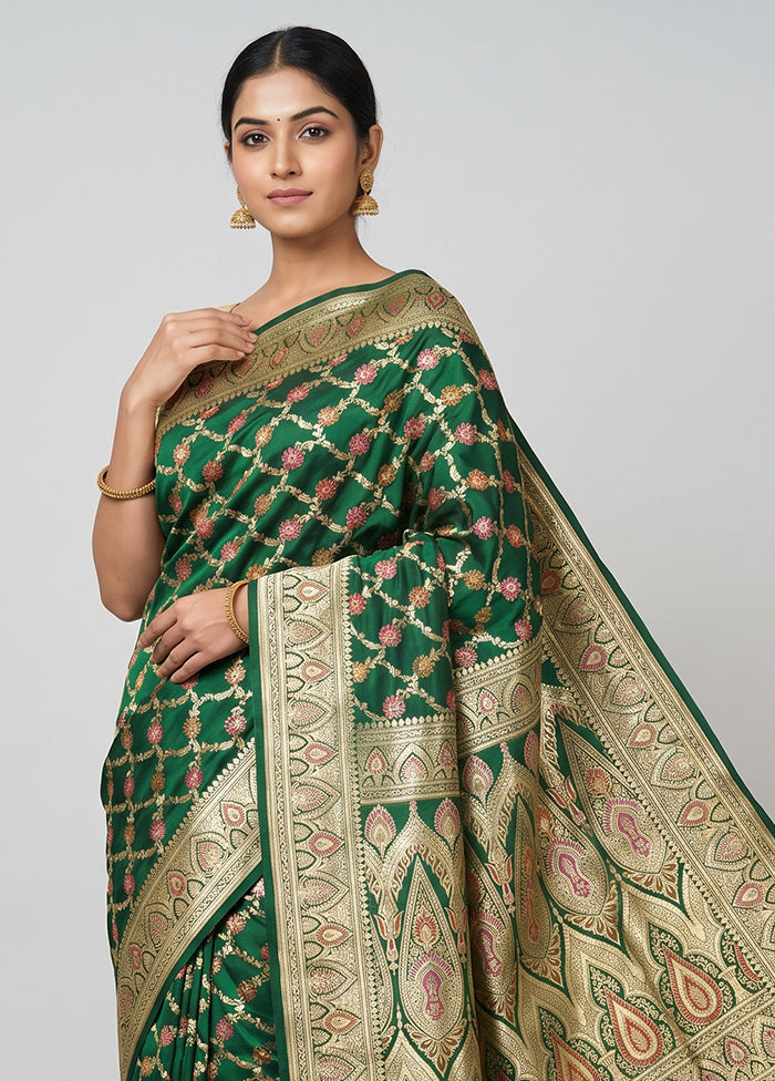 Green Handloom Katan Pure Silk Saree With Blouse Piece