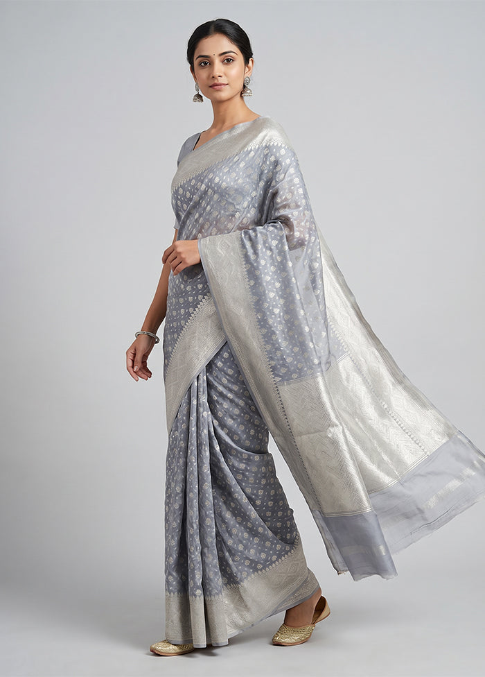 Grey Kora Silk Saree With Blouse Piece