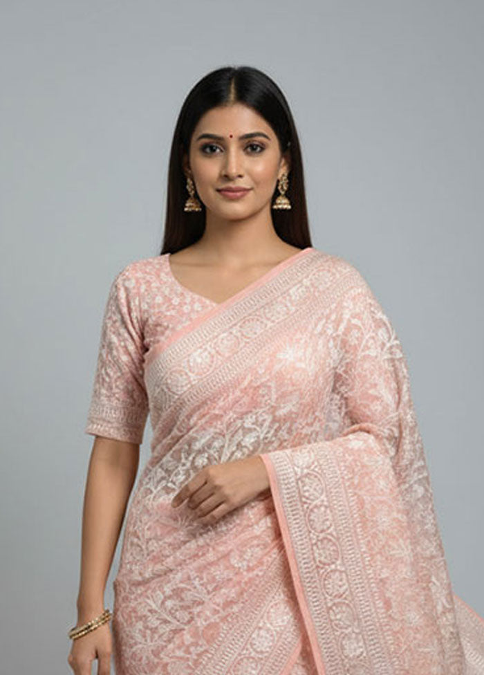 Pink Organza Saree With Blouse Piece