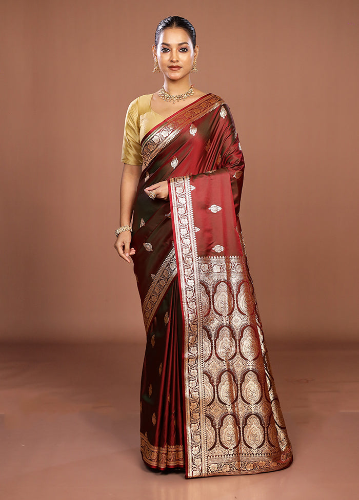 Maroon Banarasi Silk Saree With Blouse Piece