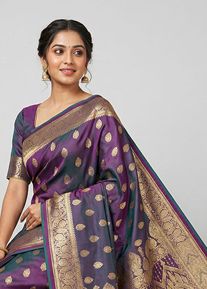 Purple Banarasi Silk Saree With Blouse Piece