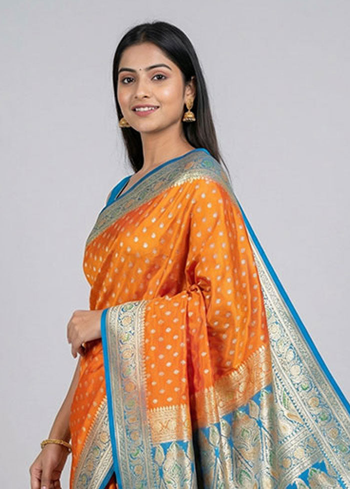 Yellow Handloom Banarasi Pure Silk Saree With Blouse Piece