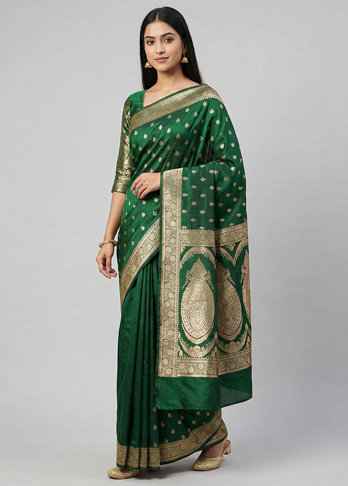 Green Banarasi Silk Saree With Blouse Piece