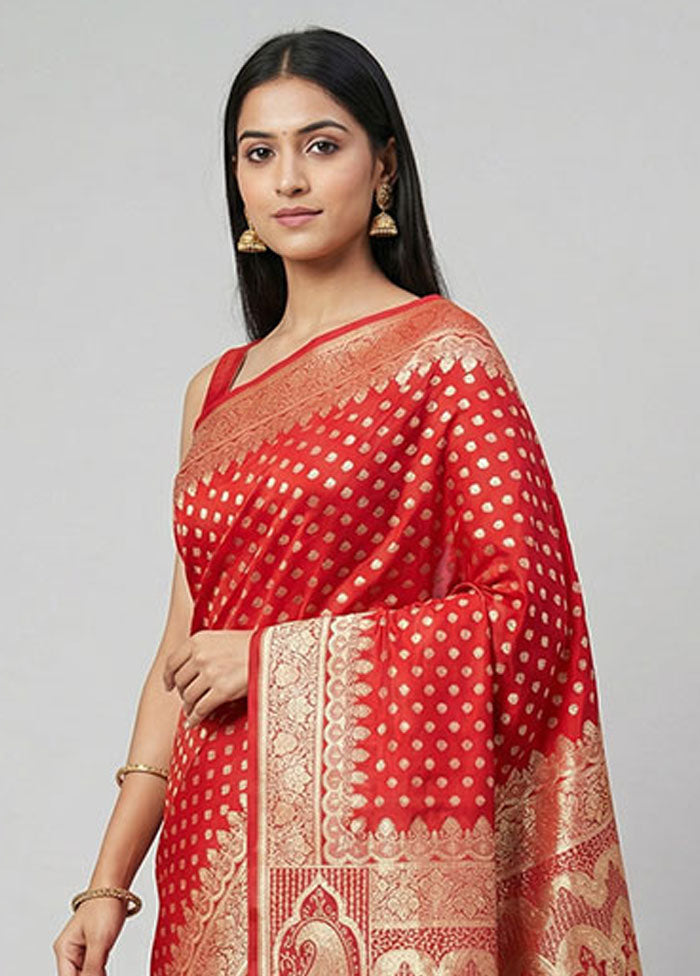 Pink Banarasi Silk Saree With Blouse Piece