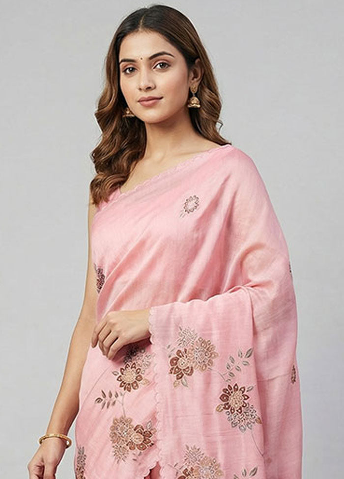 Pink Handloom Pure Organza Saree With Blouse Piece