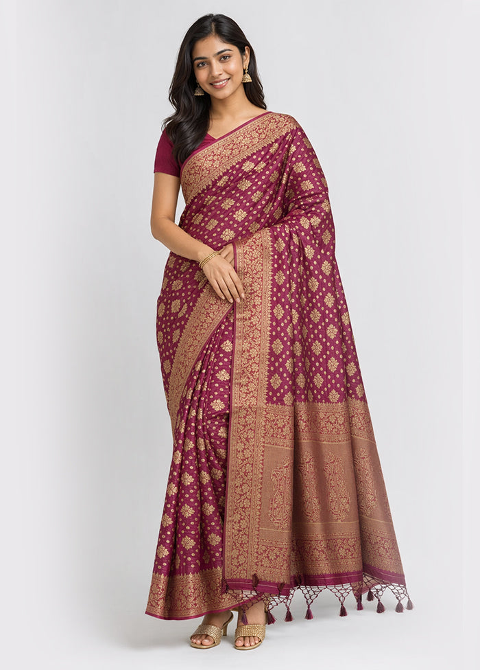 Maroon Dupion Silk Saree With Blouse Piece