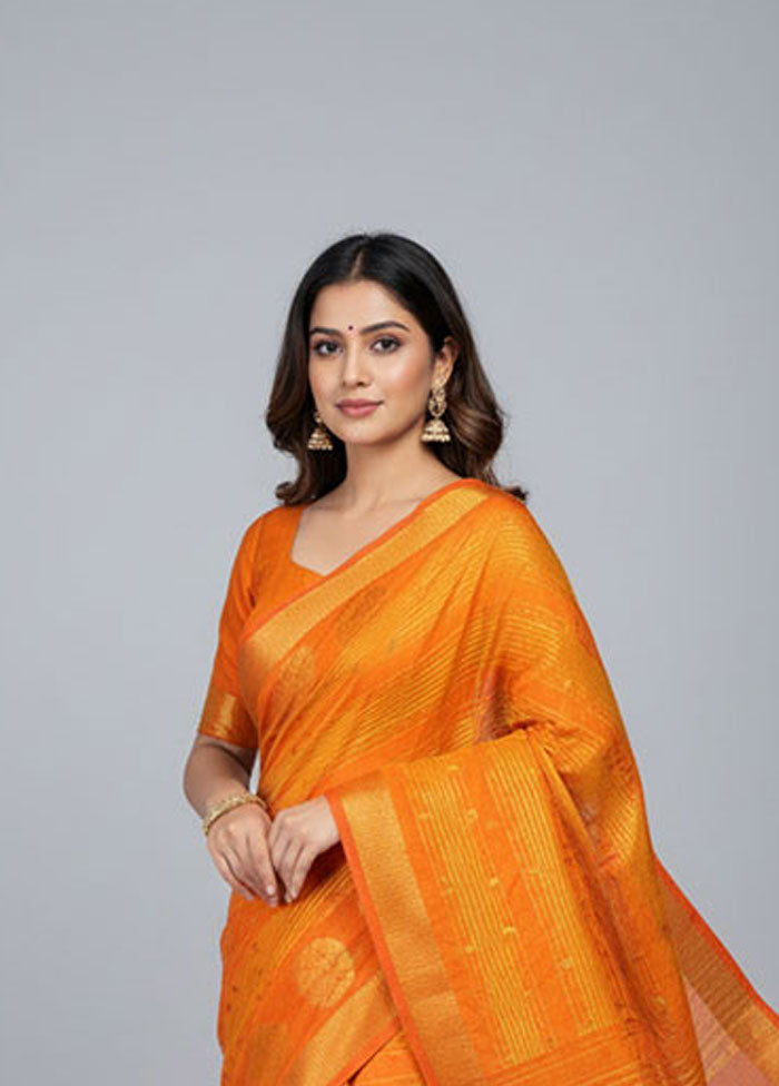 Orange Dupion Silk Saree With Blouse Piece