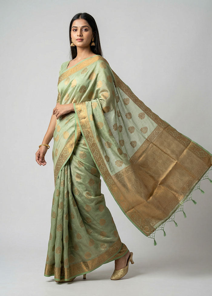 Green Tissue Silk Saree With Blouse Piece