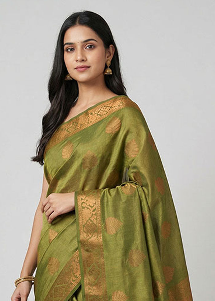 Green Tissue Silk Saree With Blouse Piece