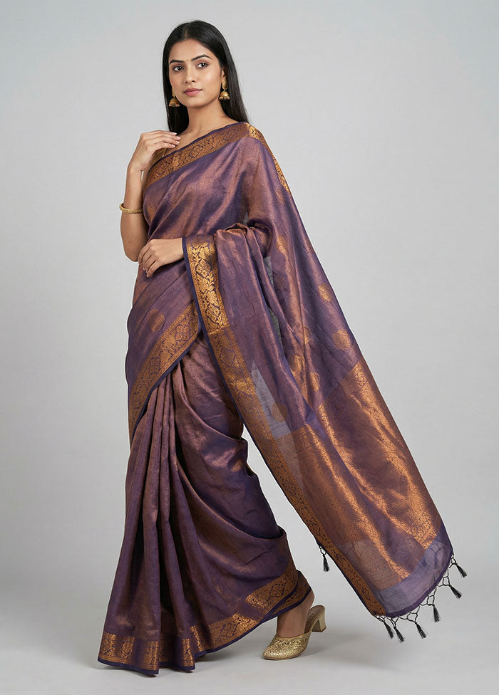 Blue Tissue Silk Saree With Blouse Piece