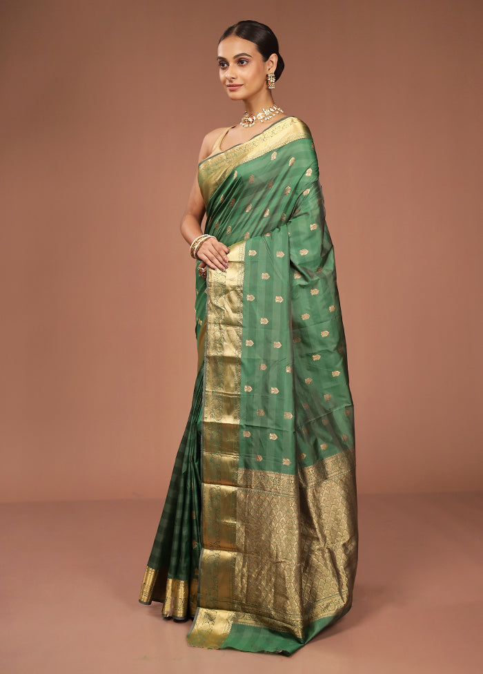 Green Kanjivaram Silk Saree With Blouse Piece