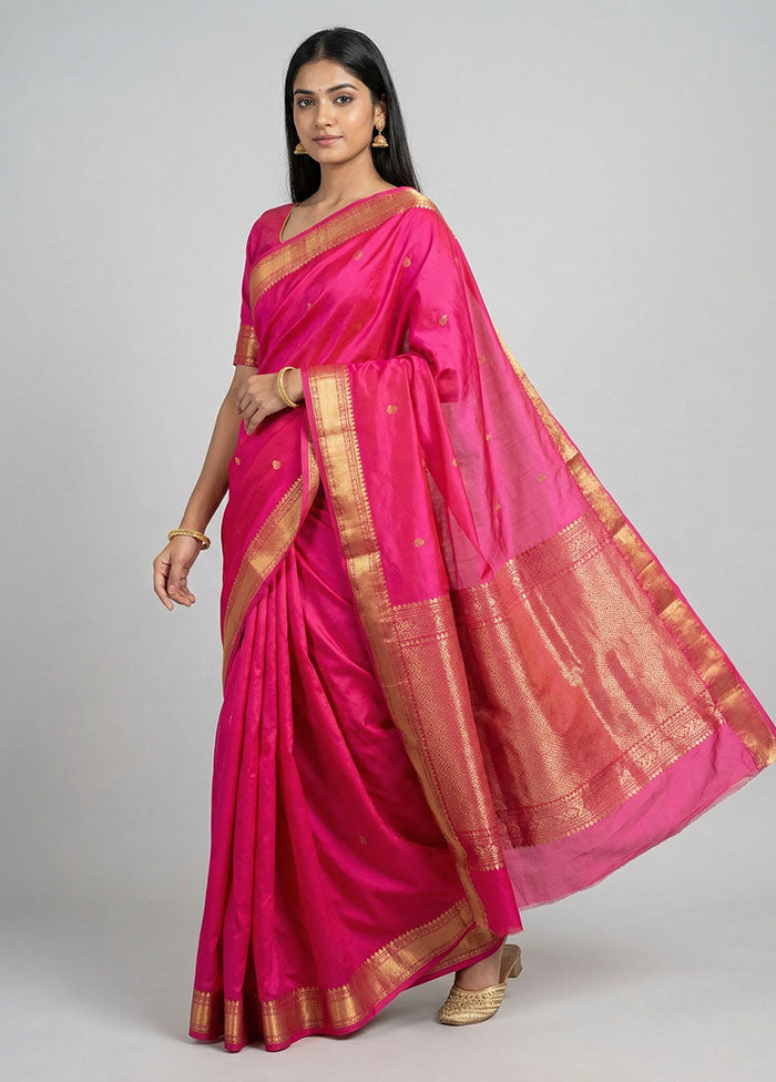 Pink Kanjivaram Silk Saree With Blouse Piece