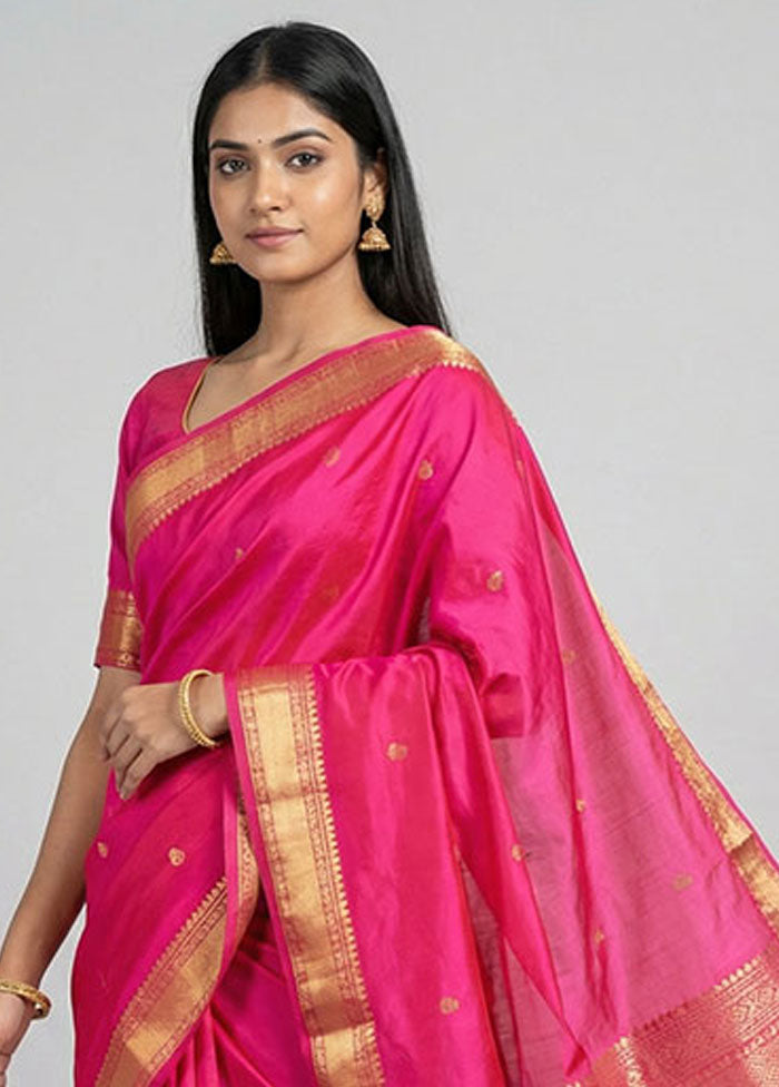 Pink Kanjivaram Silk Saree With Blouse Piece