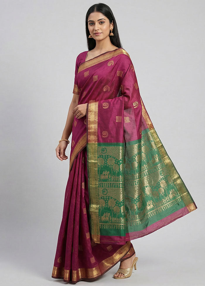 Maroon Kanjivaram Silk Saree With Blouse Piece