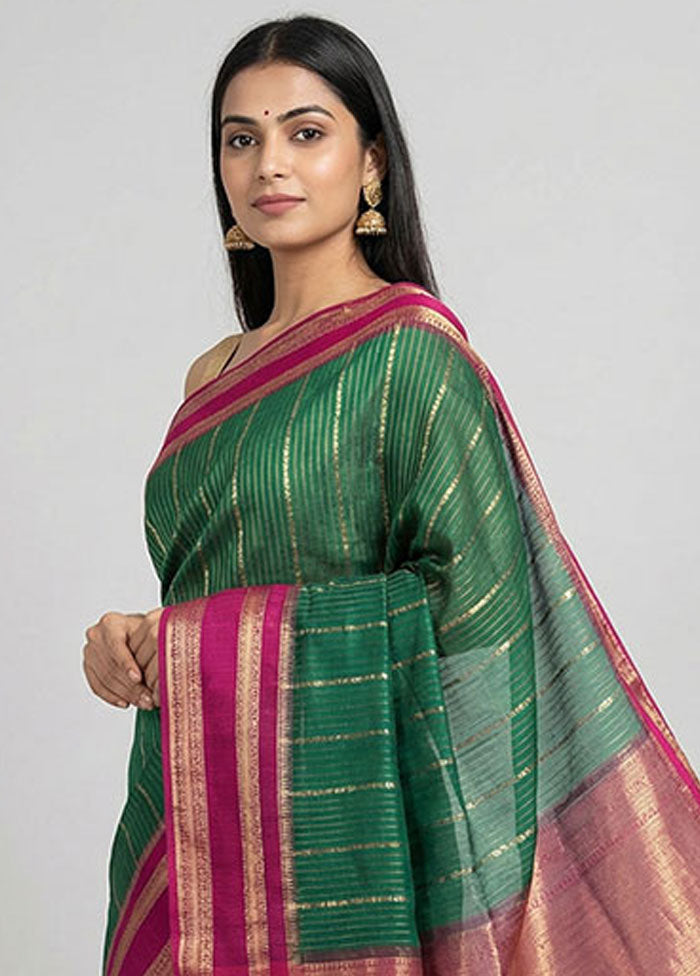 Green Handloom Dupion Pure Silk Saree With Blouse Piece