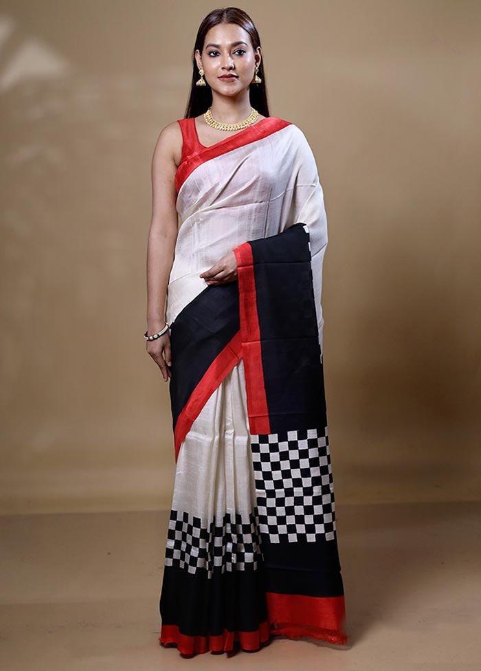 Grey Printed Silk Saree With Blouse Piece