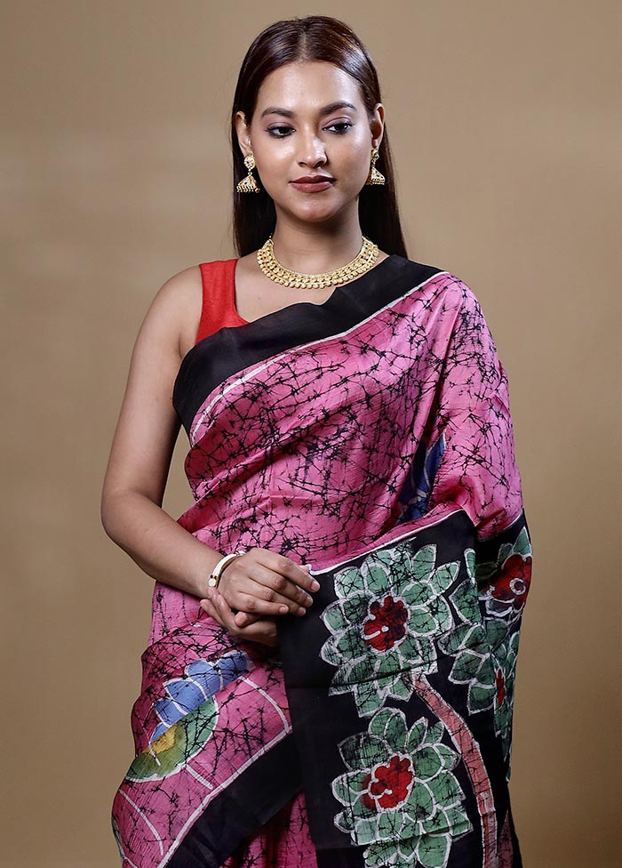 Pink Printed Silk Saree Without Blouse Piece