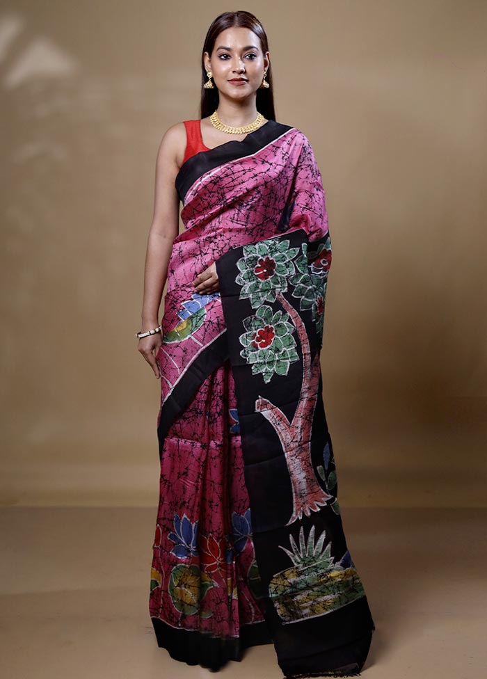 Pink Printed Silk Saree Without Blouse Piece