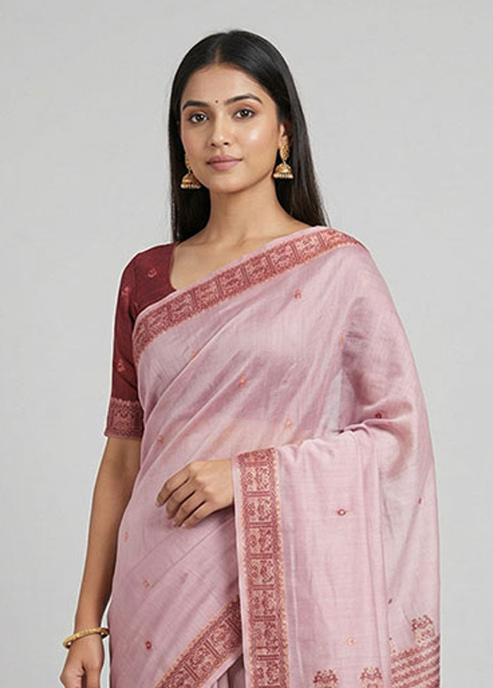 Pink Assam Silk Saree With Blouse Piece