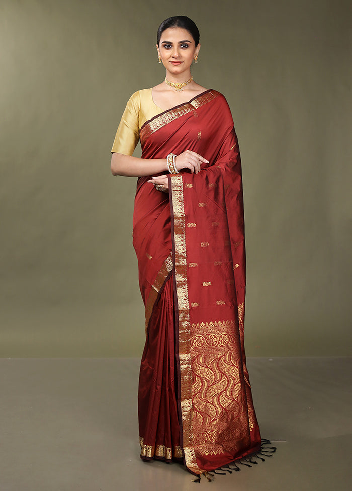 Maroon Kanjivaram Silk Saree With Blouse Piece