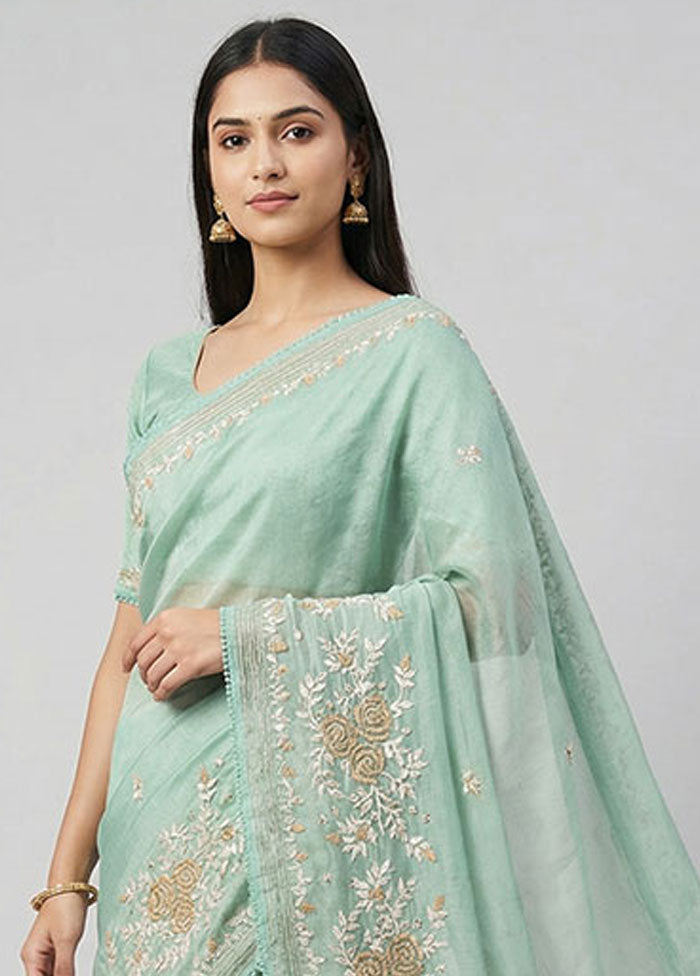Blue Tissue Silk Saree With Blouse Piece