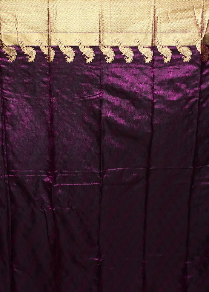 Purple Handloom Kanjivaram Pure Silk Saree With Blouse Piece