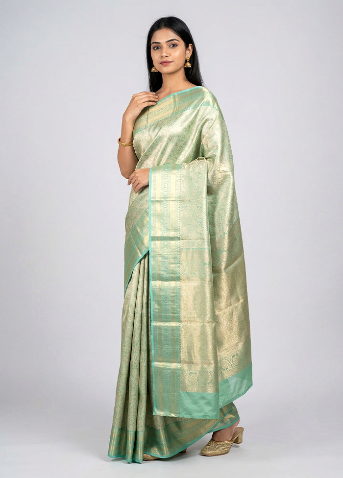 Green Handloom Kanchipuram Pure Silk Saree With Blouse Piece
