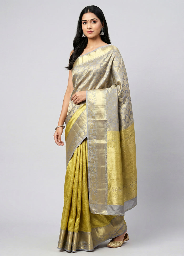 Gold Handloom Kanchipuram Pure Silk Saree With Blouse Piece