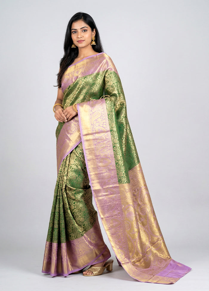 Green Handloom Kanchipuram Pure Silk Saree With Blouse Piece