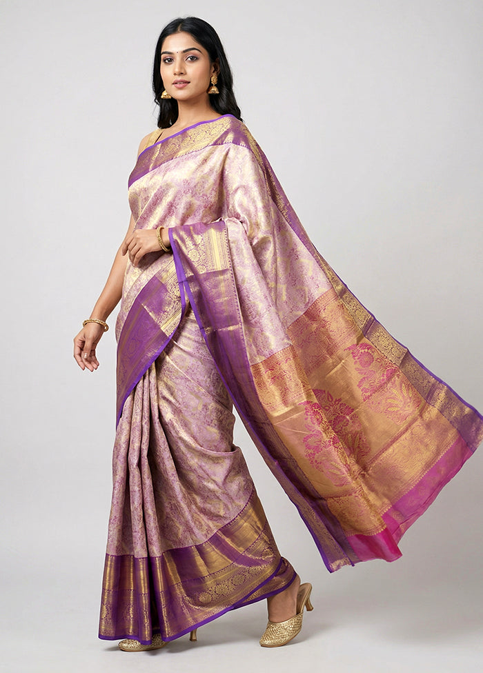 Gold Handloom Kanchipuram Pure Silk Saree With Blouse Piece