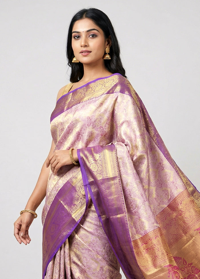 Gold Handloom Kanchipuram Pure Silk Saree With Blouse Piece