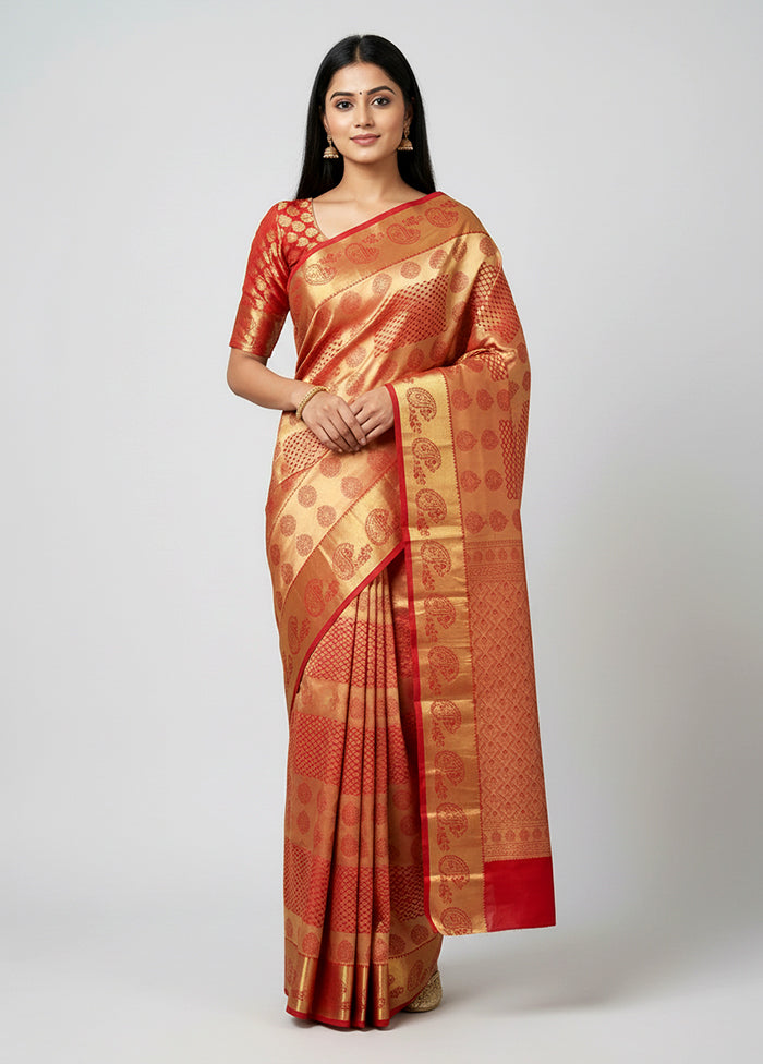 Red Handloom Kanjivaram Pure Silk Saree With Blouse Piece