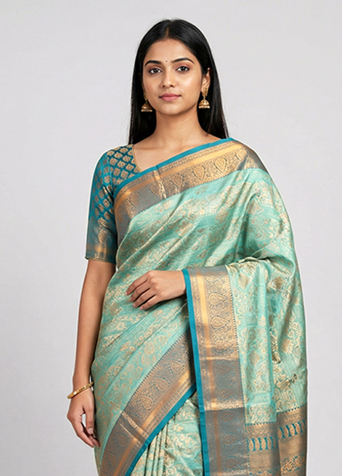 Blue Kanjivaram Silk Saree With Blouse Piece