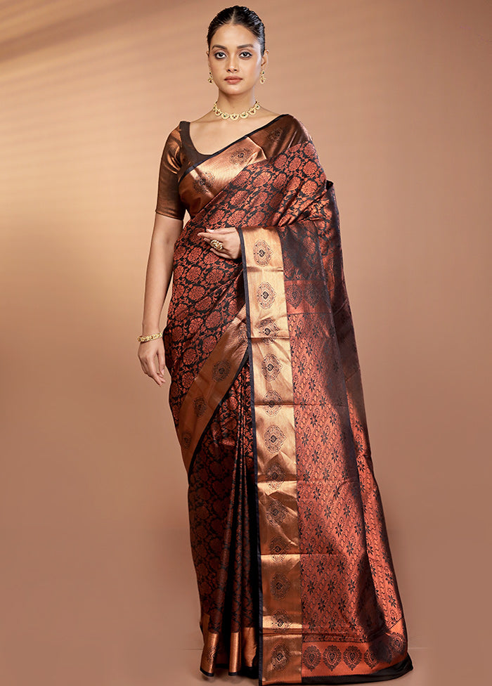 Black Kanjivaram Silk Saree With Blouse Piece